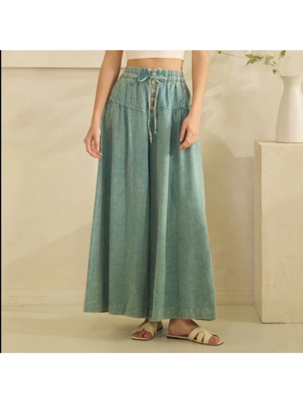 Oli & Hali Relaxed Fit Mineral Wash Smocked Waist Wide Leg Pants• Medium
